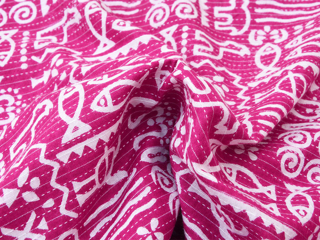 Rani Pink Traditional Pure Cotton Kantha Fabric
