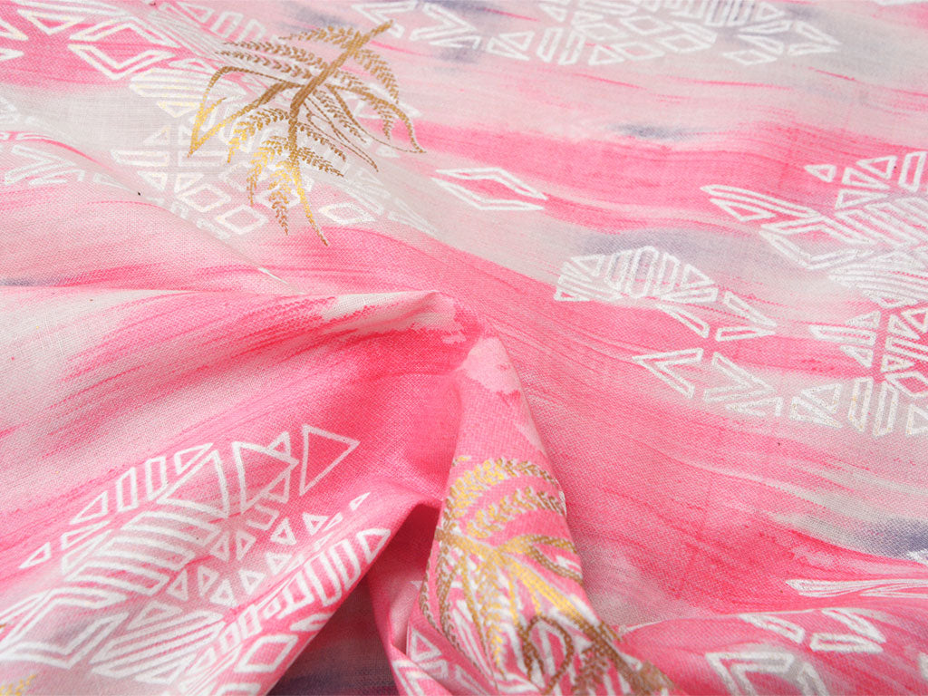 Baby Pink Handblocked Pure Mul Mul Cotton Fabrics