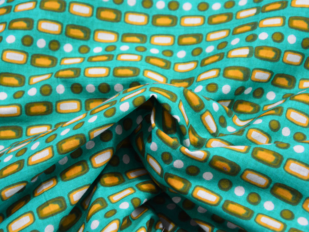 Teal Geometric Pure Cotton Fabric