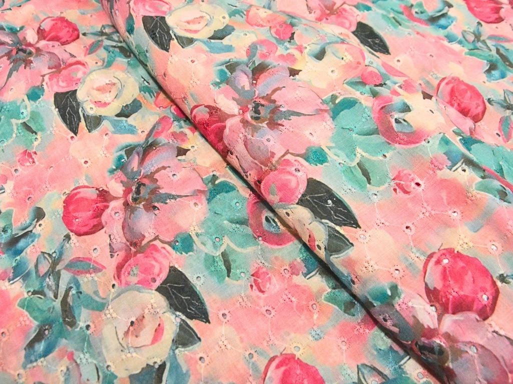 Multicolor 100 % Pure Cotton Chikan Embroidered Fabric