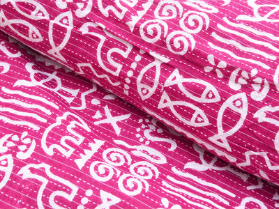 Rani Pink Traditional Pure Cotton Kantha Fabric