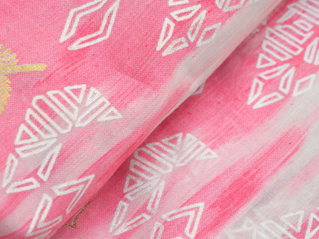 Baby Pink Handblocked Pure Mul Mul Cotton Fabrics