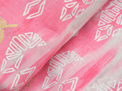 Baby Pink Handblocked Pure Mul Mul Cotton Fabrics