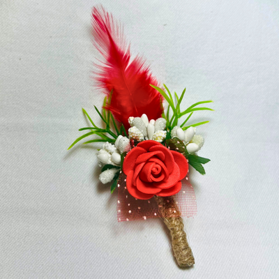 Red Faux Feather Flower Brooch ( Wholesale )