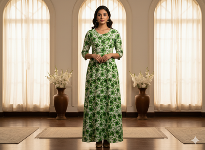 Mind Green Floral Digitally Printed Butter Crepe Fabric