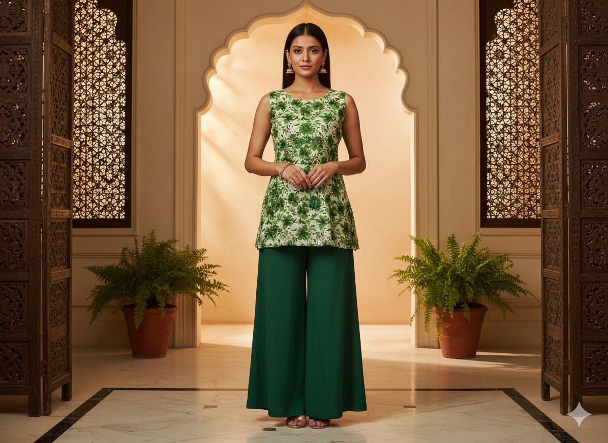 Mind Green Floral Digitally Printed Butter Crepe Fabric