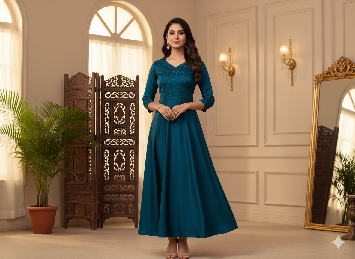 Sea Blue Plain Malai Satin Fabric