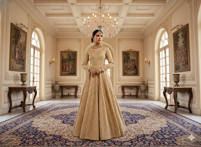 मड ब्राउन मेटैलिक सेक्विन कढ़ाई मलाई साटन फैब्रिक