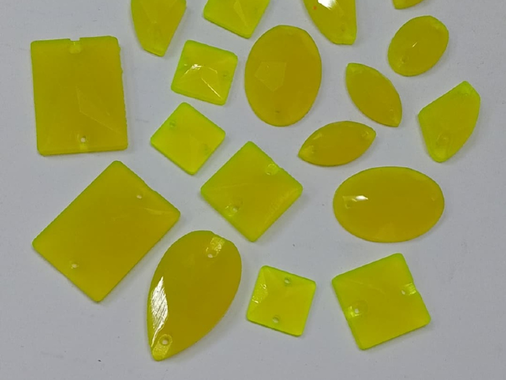 Lemon Yellow Assorted 2 Hole Plastic Stones