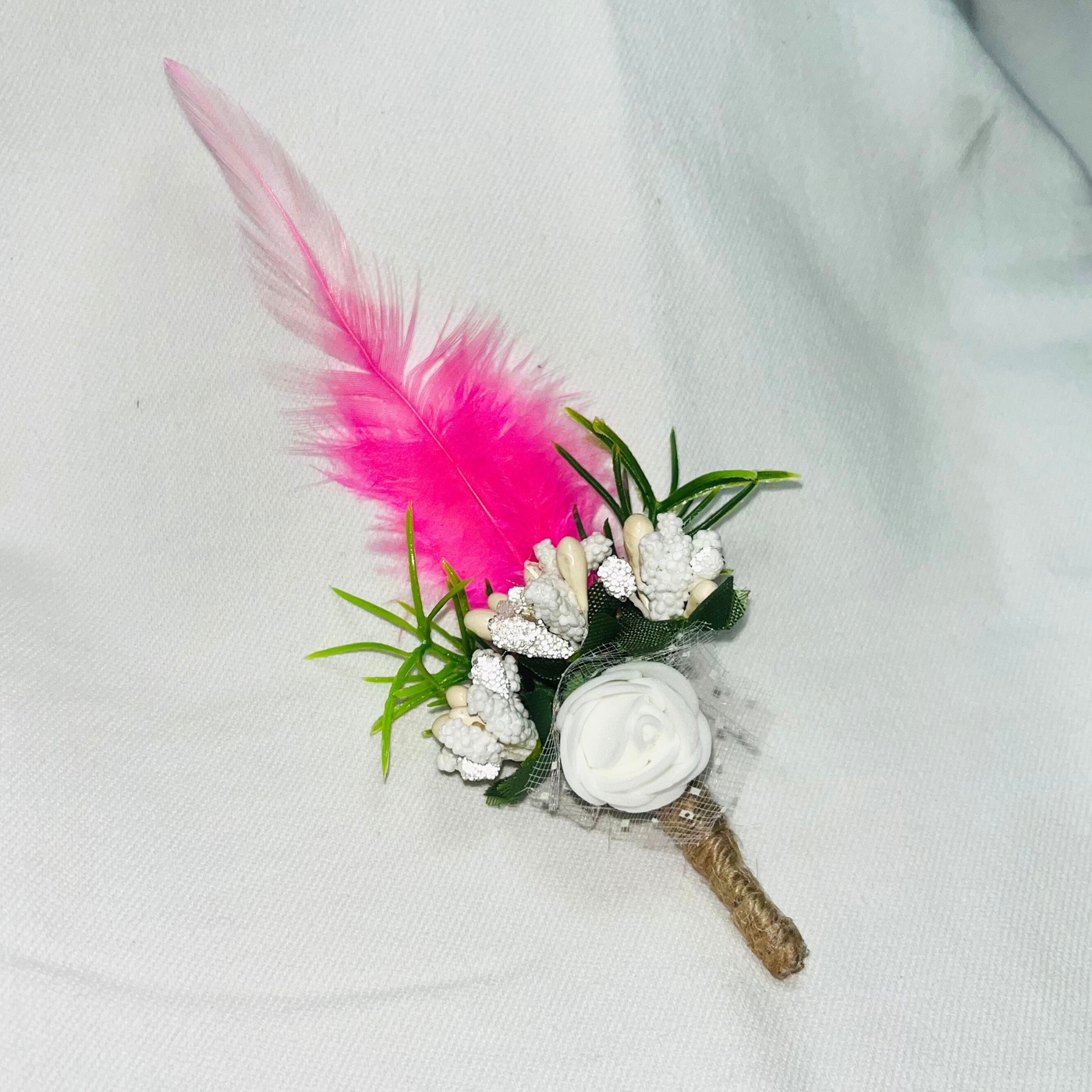 Pink & White  Faux Feather Flower Brooch ( Wholesale )