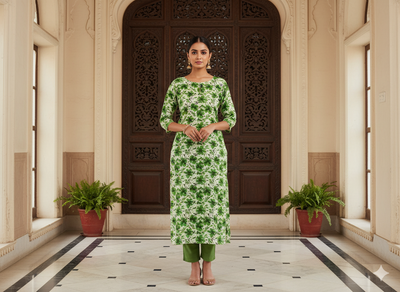 Mind Green Floral Digitally Printed Butter Crepe Fabric