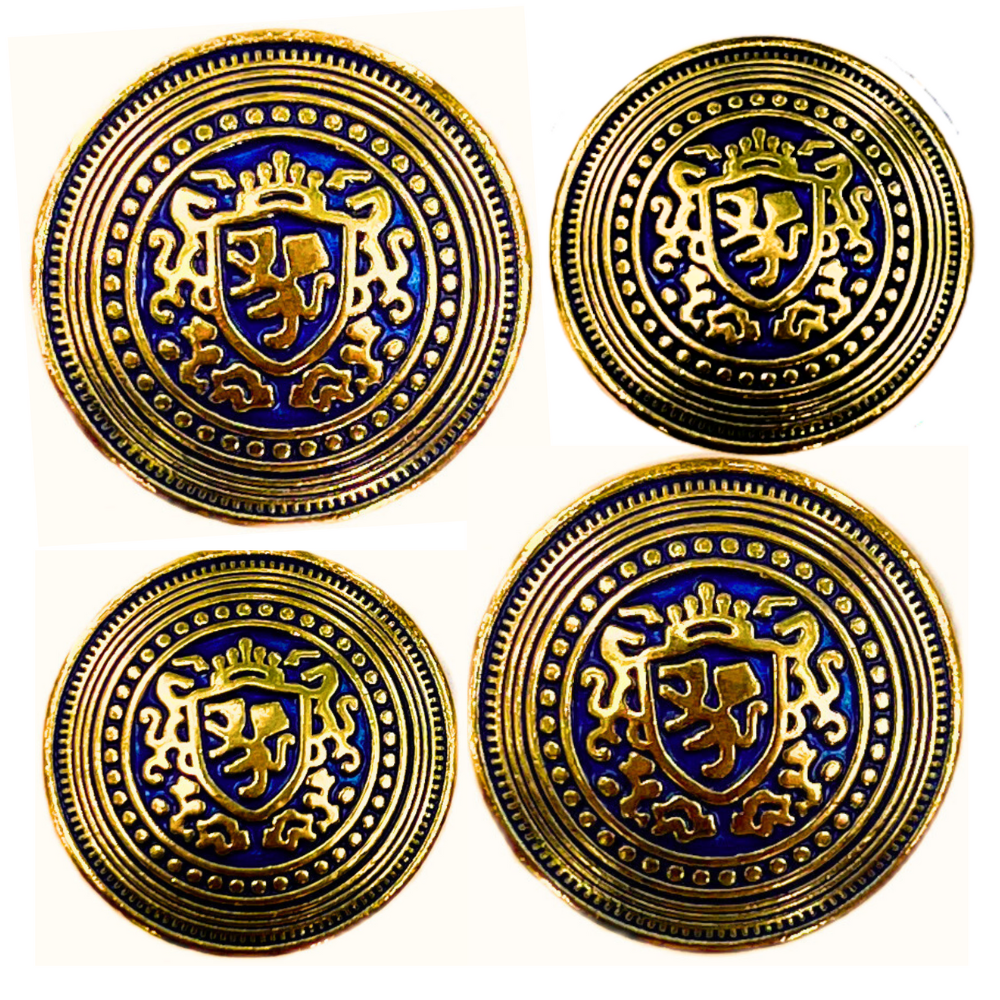 Golden & Blue King’s Favourite Royal Crest Lion Shield Eye-Catchy Design Round Shank Metal Button Blue and Golden Colour for Coat, Suit, Blazer, Sherwani, Nehru Jacket and for all Types of Clothes