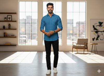 आसमानी नीला सादा कॉटन लिनन कपड़ा