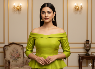 लेमन ग्रीन प्लेन शुद्ध विस्कोस गाजी सिल्क फैब्रिक