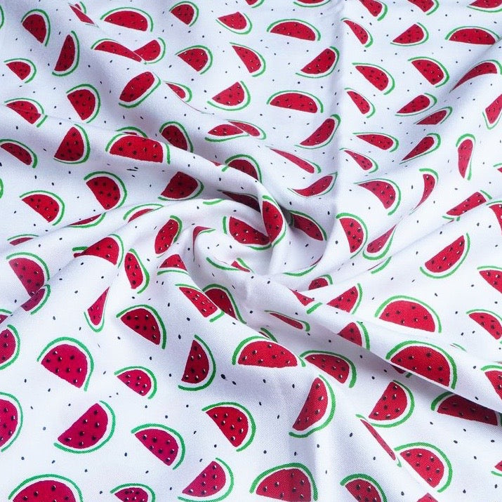 White Quirky Printed Cotton Rayon Fabric