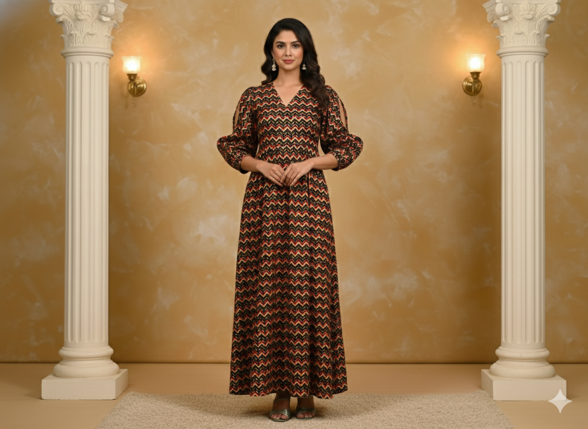 Multicolor zigzag Printed Semi Pashimna Woolen Fabric