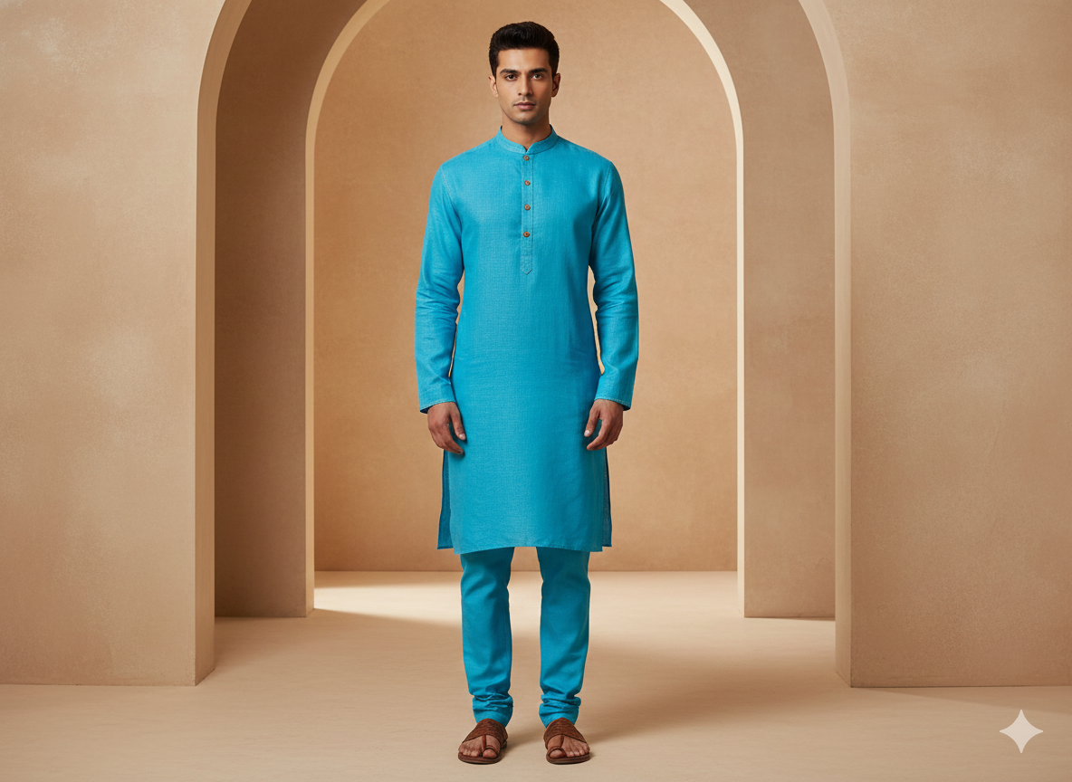 आसमानी नीला सादा कॉटन लिनन कपड़ा