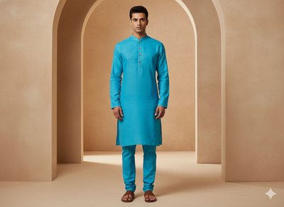 आसमानी नीला सादा कॉटन लिनन कपड़ा