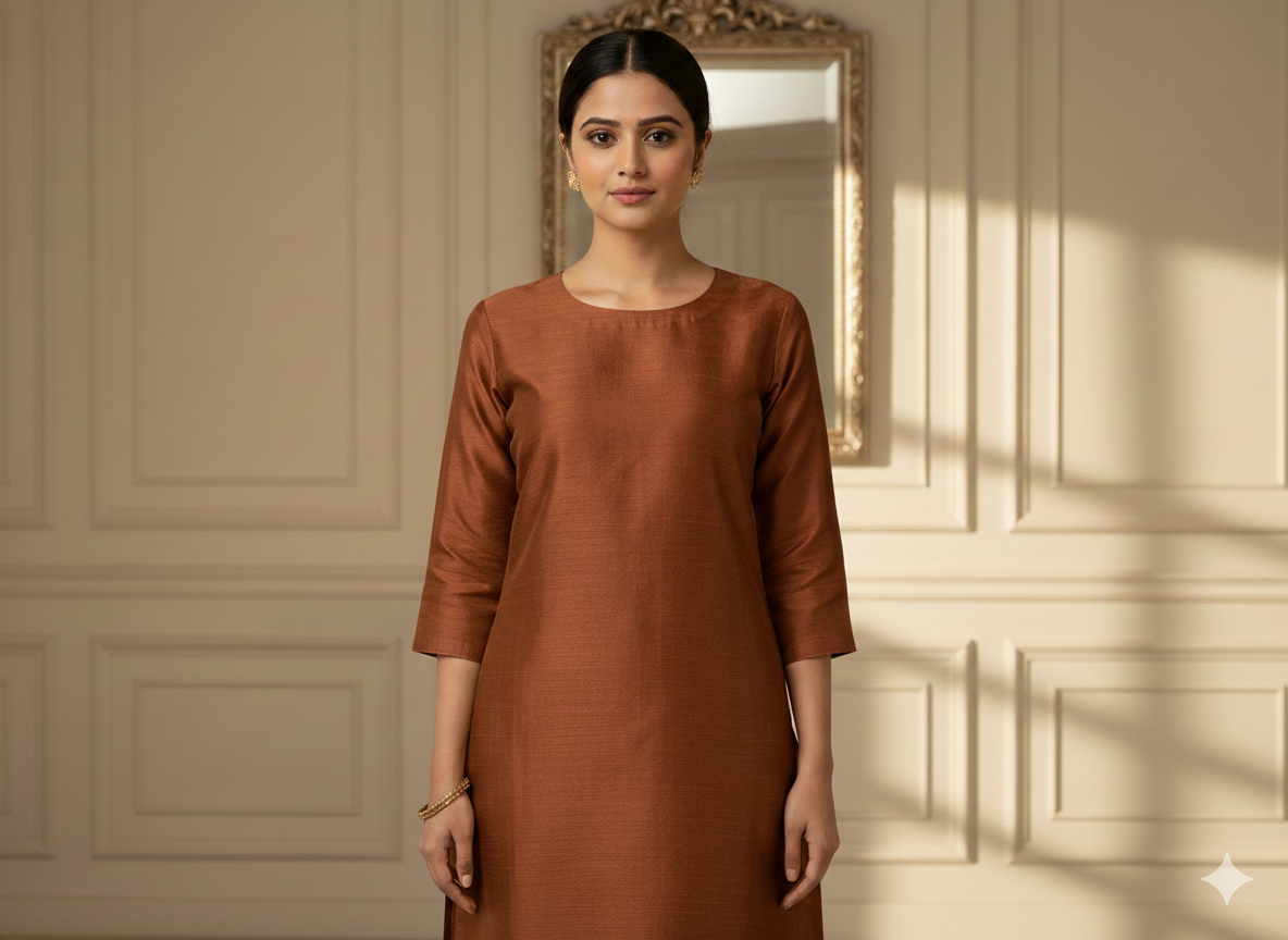 Brown Plain Bangalore Raw Silk Fabric  (Wholesale)