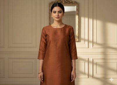 Brown Plain Bangalore Raw Silk Fabric  (Wholesale)