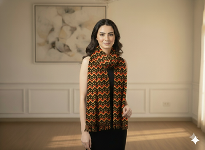 Multicolor zigzag Printed Semi Pashimna Woolen Fabric