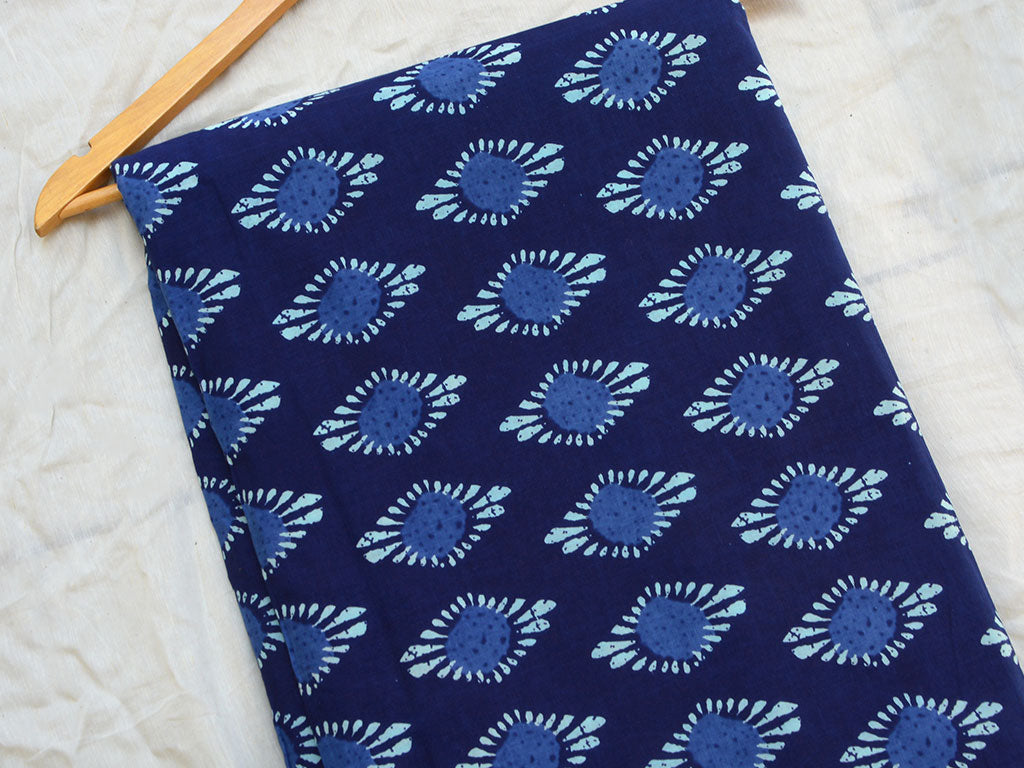 Blue Handblocked Printed Pure Mul Mul Cotton Fabrics
