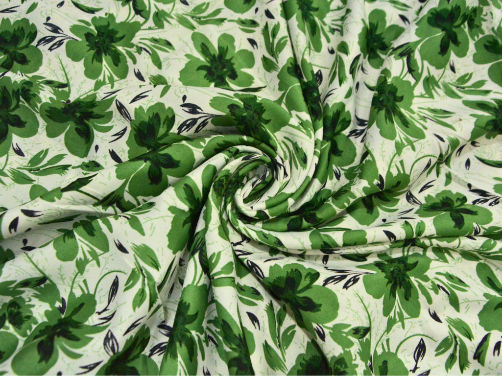 Mind Green Floral Digitally Printed Butter Crepe Fabric