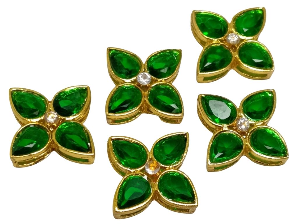 Dark Green 4-Petal flower AD Stone Embedded Kundan Stones