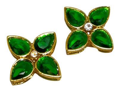 Dark Green 4-Petal flower AD Stone Embedded Kundan Stones