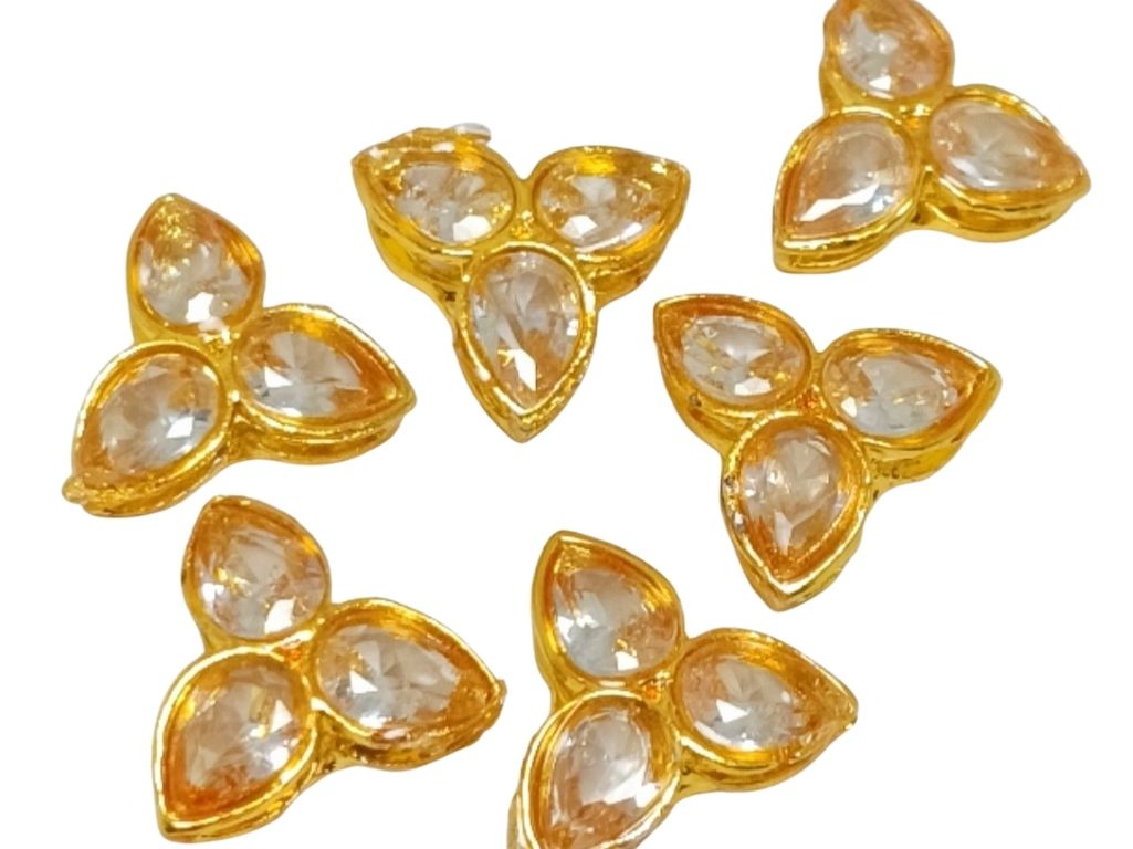 Golden 3-Petal flower AD Stone Embedded Kundan Stones