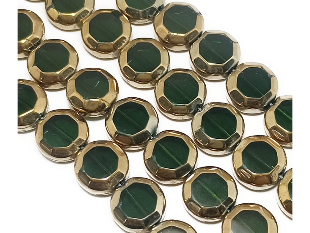 Green & Golden Octagonal Designer Glass Beads