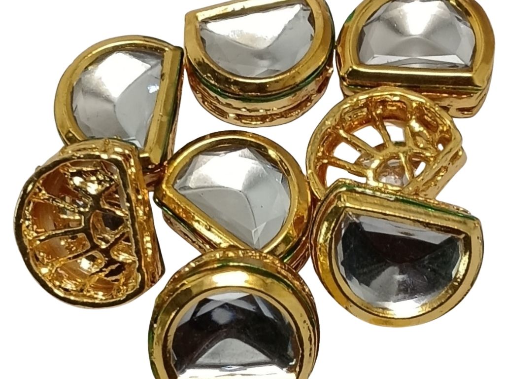 White Semicircle Metal Kundan Stones