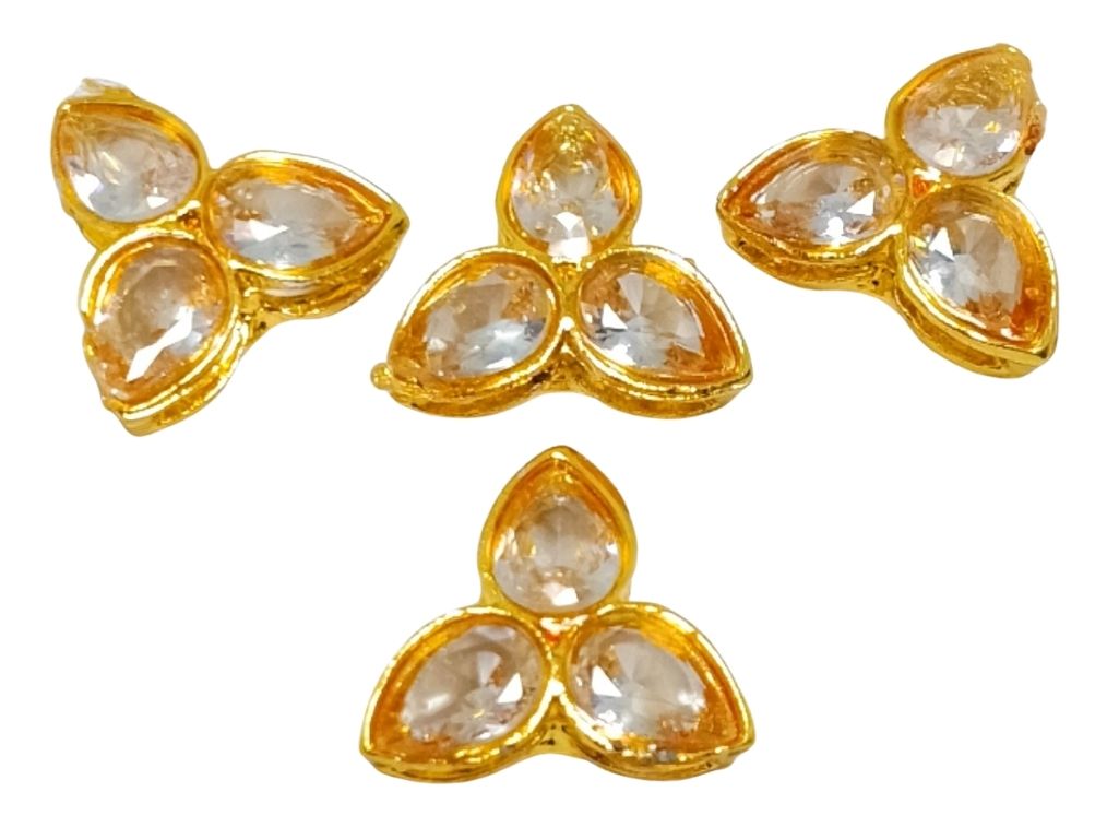Golden 3-Petal flower AD Stone Embedded Kundan Stones