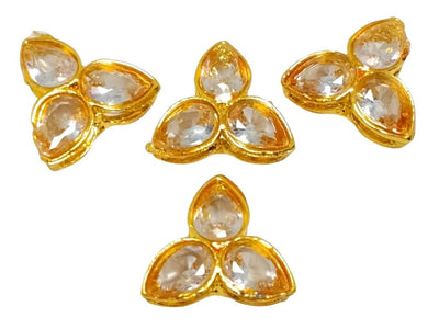 Golden 3-Petal flower AD Stone Embedded Kundan Stones