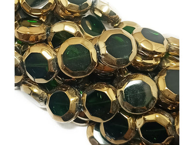 Green & Golden Octagonal Designer Glass Beads