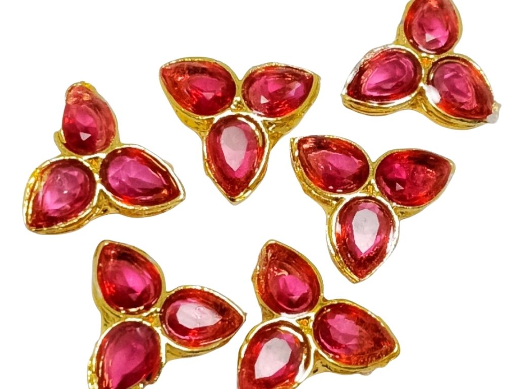 Red 3-Petal flower AD Stone Embedded Kundan Stones
