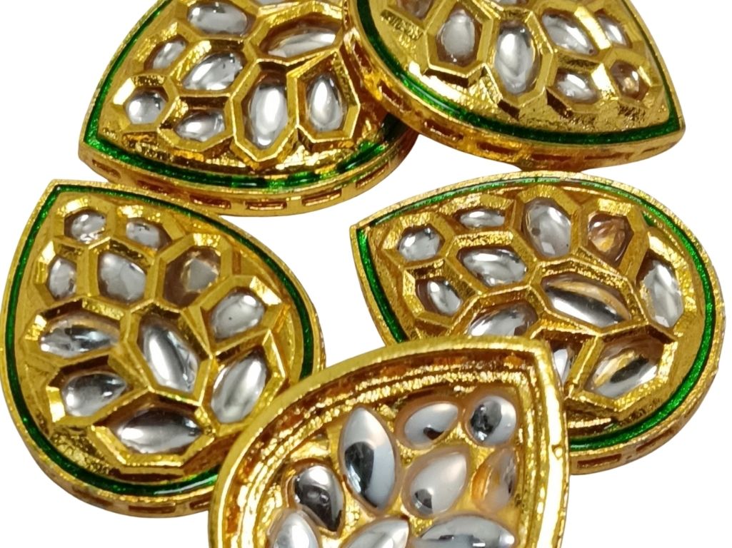 Golden Drop Shaped Meena Kundan Stones