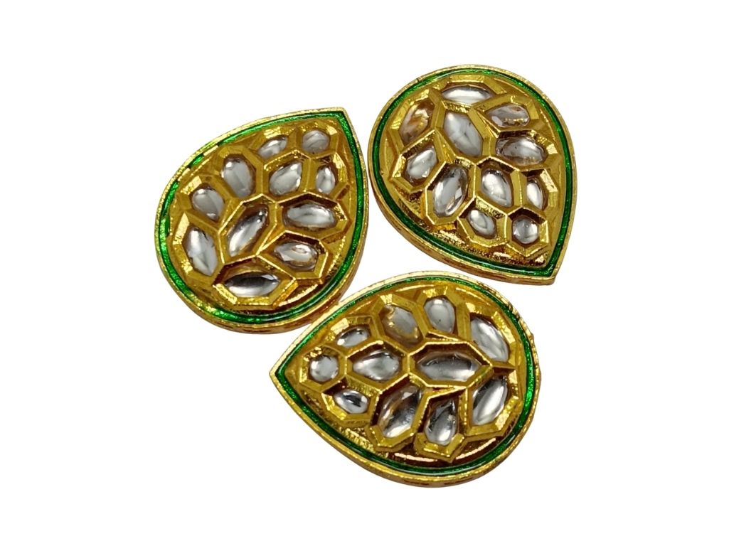 Golden Drop Shaped Meena Kundan Stones