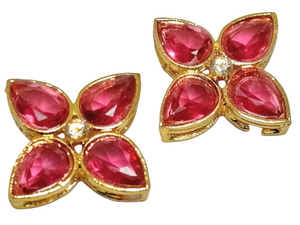 Red 4-Petal flower AD Stone Embedded Kundan Stones