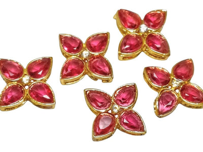 Red 4-Petal flower AD Stone Embedded Kundan Stones