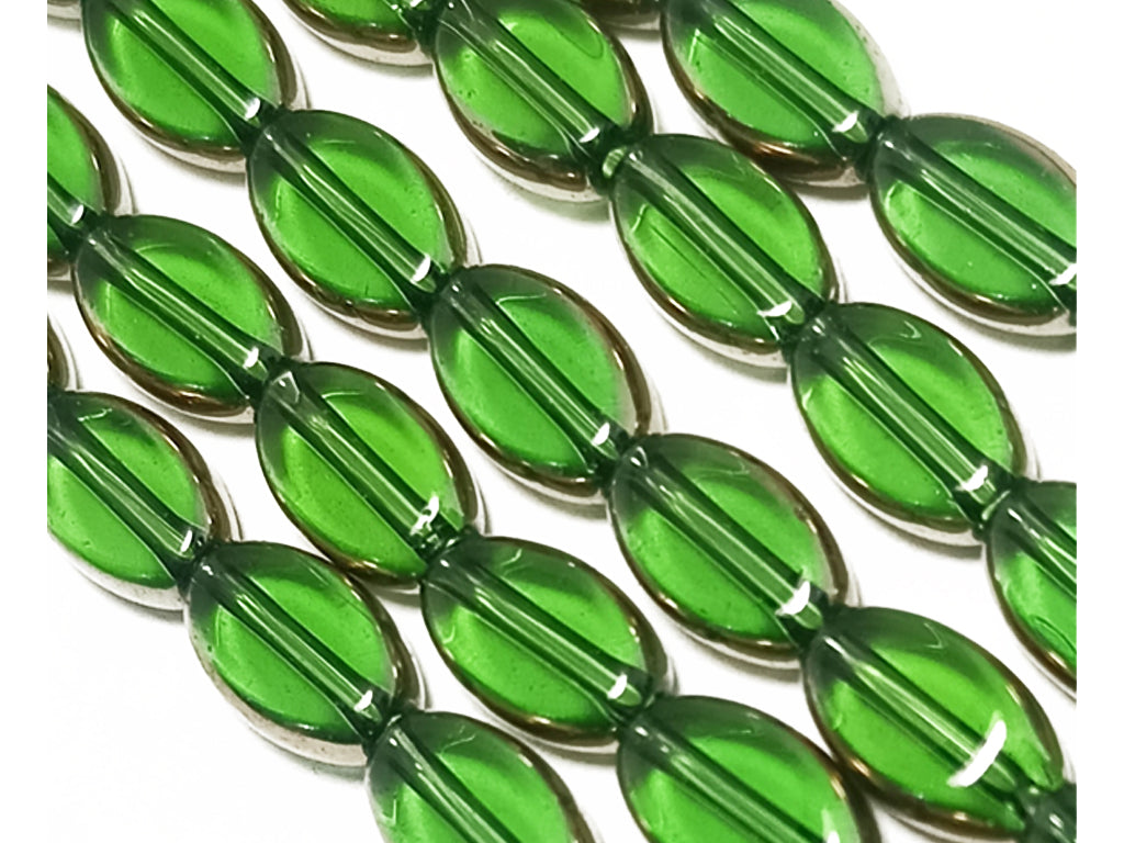 Green & Golden Transparent Oval Fire Polished Glass Beads