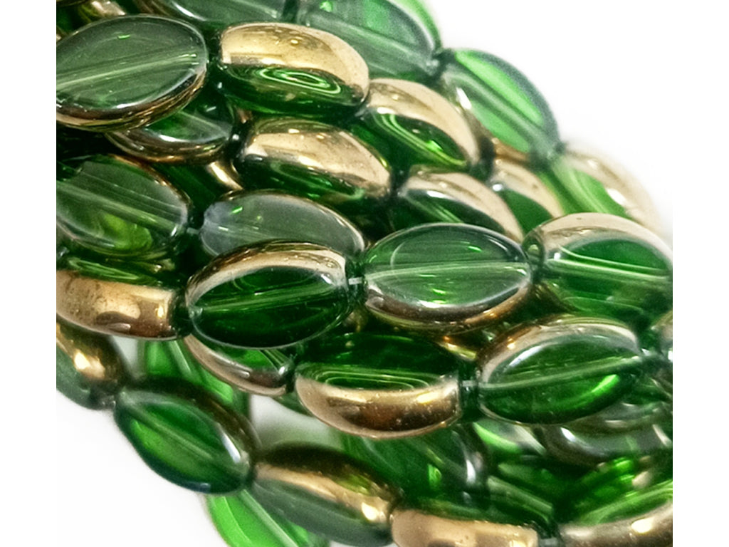 Green & Golden Transparent Oval Fire Polished Glass Beads