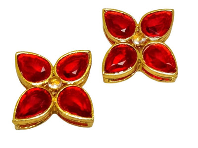 Blood Red 4-Petal flower AD Stone Embedded Kundan Stones