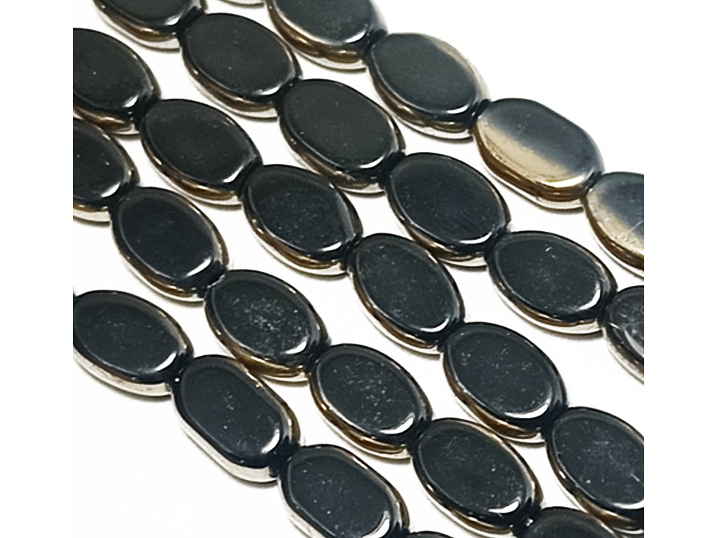 Black & Golden Transparent Oval Fire Polished Glass Beads