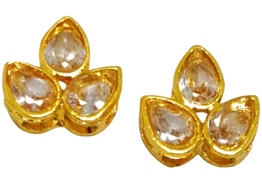 White 3-Petal flower AD Stone Embedded Kundan Stones