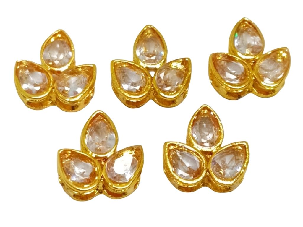 White 3-Petal flower AD Stone Embedded Kundan Stones