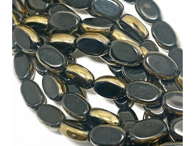 Black & Golden Transparent Oval Fire Polished Glass Beads