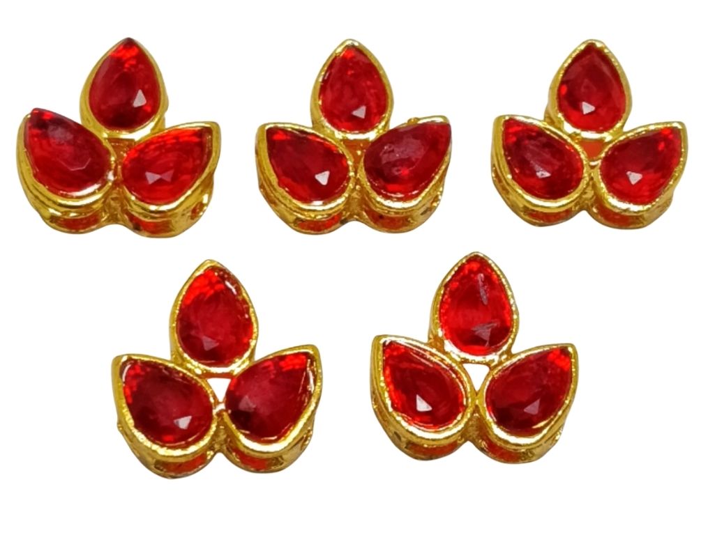 Blood Red 3-Petal flower AD Stone Embedded Kundan Stones