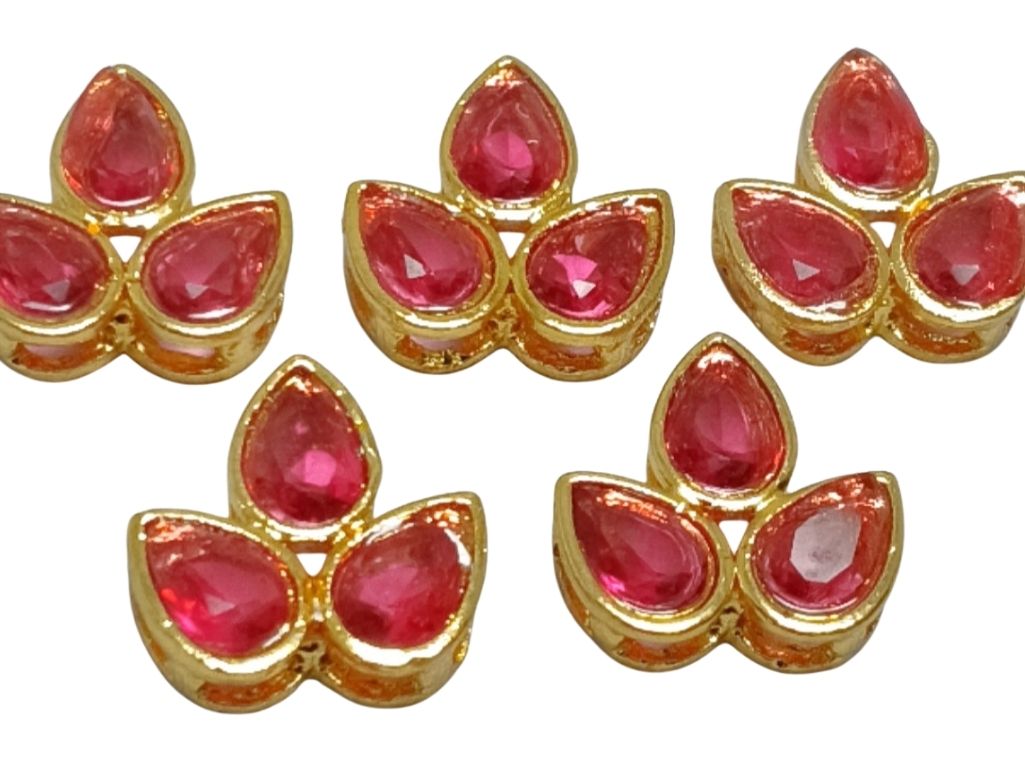 Pink 3-Petal flower AD Stone Embedded Kundan Stones