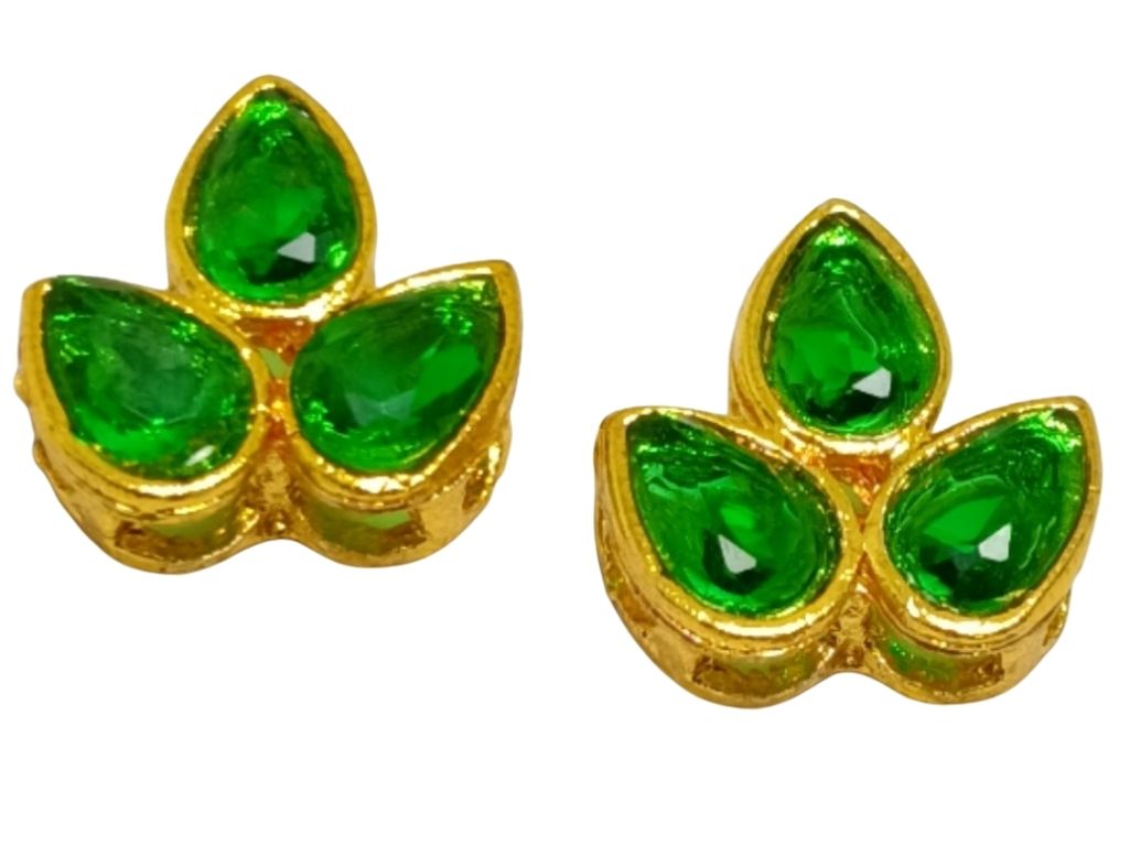 Green 3-Petal flower AD Stone Embedded Kundan Stones